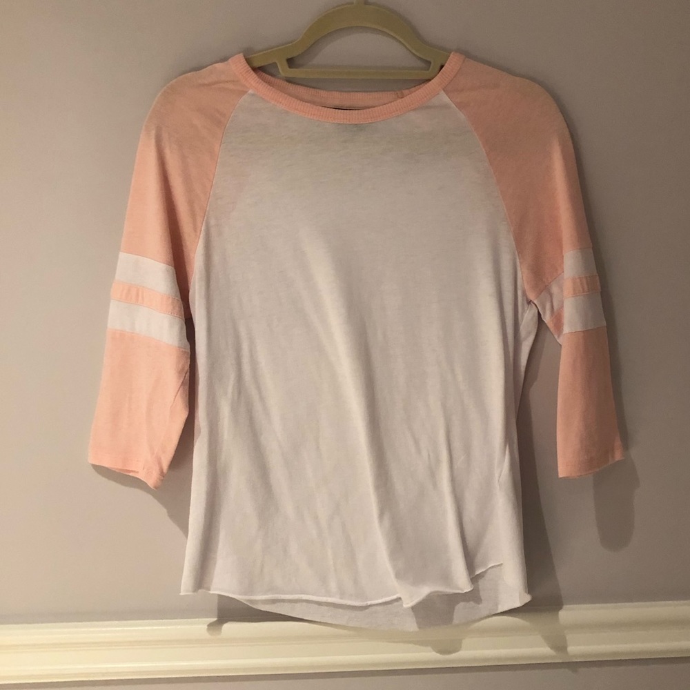Topshop baseball 3/4 sleeve t shirt coral & white